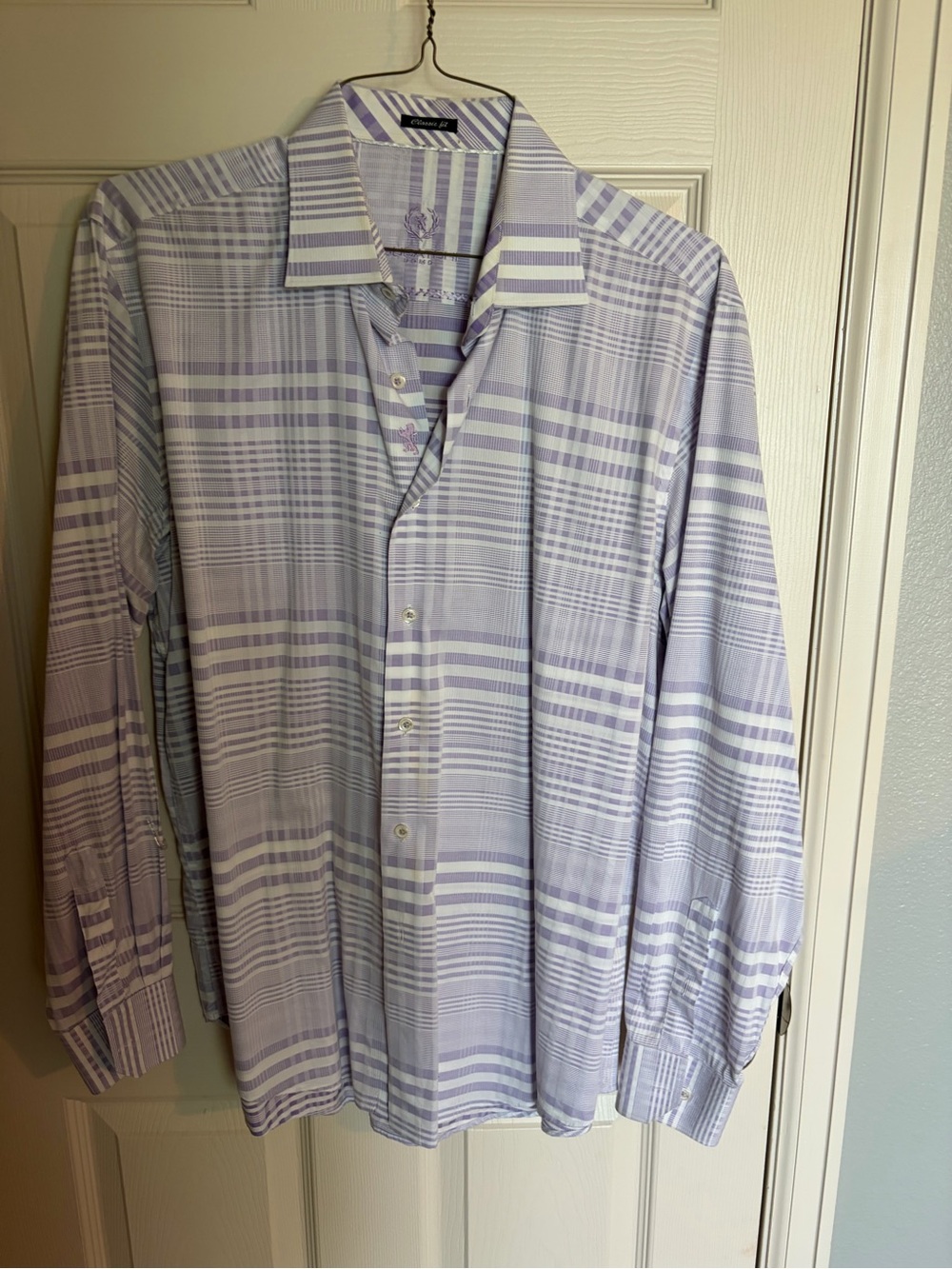 Bugatchi Lavender and White Plaid Dress Shirt